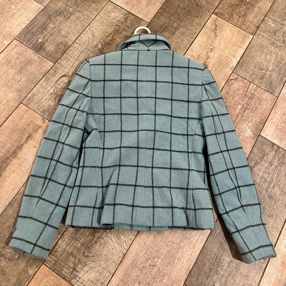 Ann Taylor Women's Teal Plaid Pea Coat Wool Fitted Buttons Classy - Picture 2 of 7